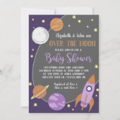 月の外の宇宙を越えて女の子の赤ちゃんシャワー 招待状 (正面)