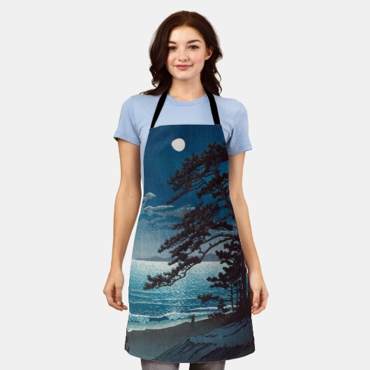 月の夜の宮ビーチ河瀬蓮井 エプロン (着用した状態)