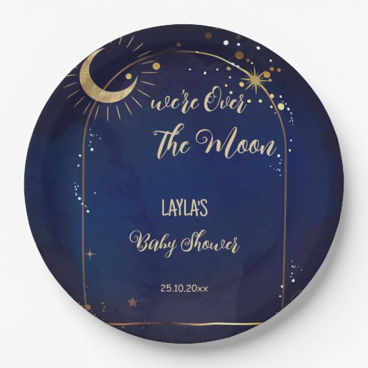 月の天の赤ちゃんシャワー印刷 ペーパープレート (正面)