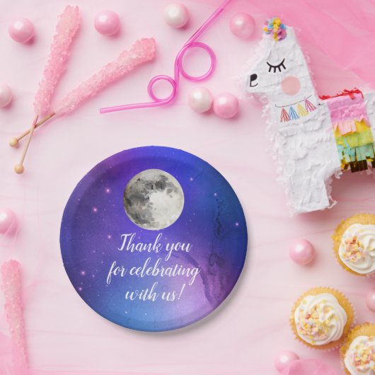 月の天を覆う紫の宇宙の星 ペーパープレート (パーティー)
