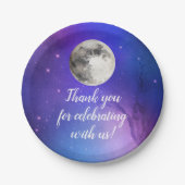 月の天を覆う紫の宇宙の星 ペーパープレート (正面)