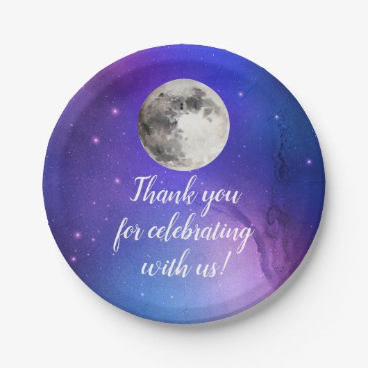 月の天を覆う紫の宇宙の星 ペーパープレート (正面)