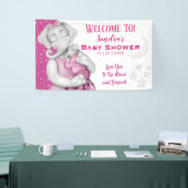 月の女の子に愛する象の赤ちゃんシャワー 横断幕 (トレードショー)