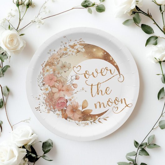 月の女の子の上に金ゴールドフローラ月の誕生日 ペーパープレート