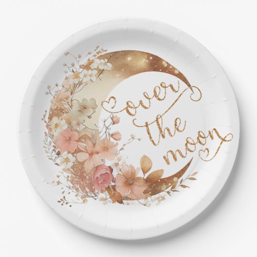 月の女の子の上に金ゴールドフローラ月の誕生日 ペーパープレート (正面)