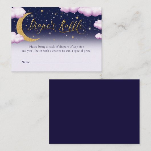 月の女の子の上の赤ちゃんシャワーおむつラッフル エンクロージャーカード (正面/裏面)