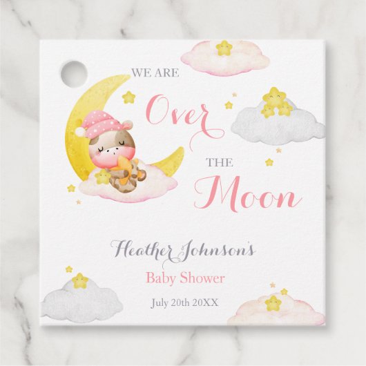 月の女の子の牛の赤ん坊のシャワーの上 フェイバータグ (正面)