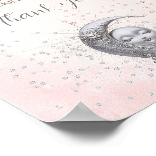 月の女の子の赤ちゃんシャワーおむつラッフルサインの上 ポスター (角)