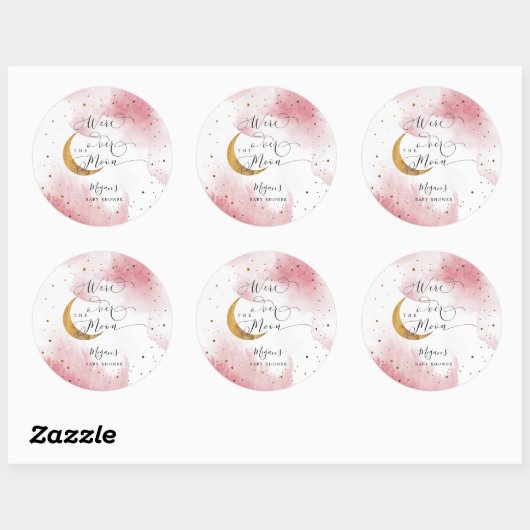 月の女の子の赤ちゃんシャワーの上に夢のようなピンク ラウンドシール (シート)