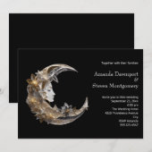 月の女性の顔のウェディング 招待状 (正面/裏面)