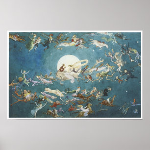 月の妖精の絵画のまわりのダンス ポスター