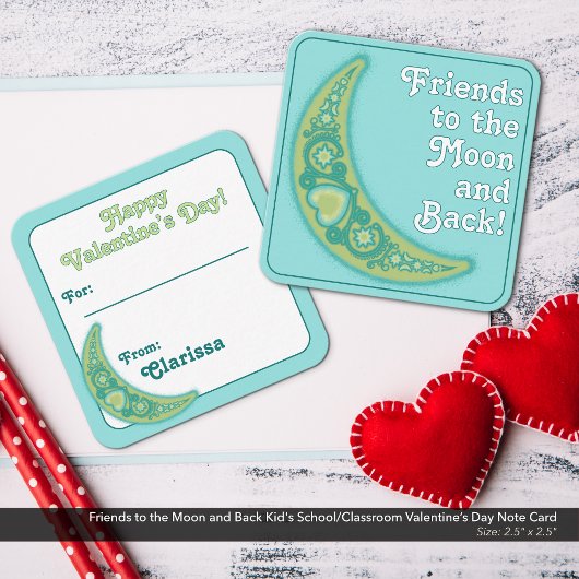 月の子の学校バレンタインデーへの友達 ノートカード