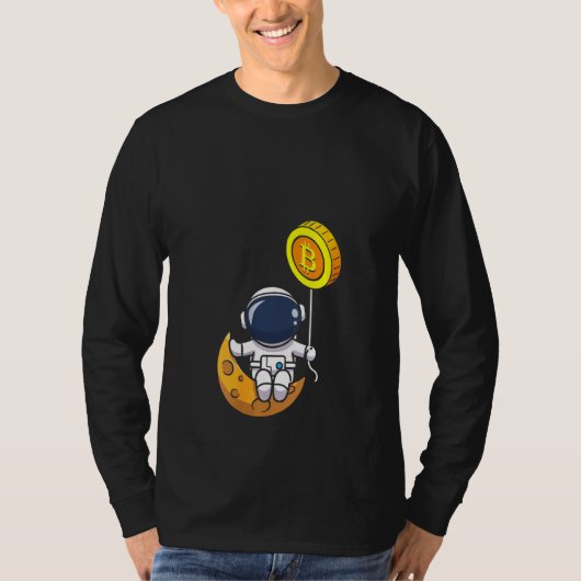 月の宇宙への宇宙飛行士Bitcoin Btc Tシャツ (正面)