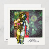 月の宇宙飛行士に愛カッコいいハッピーバースデー シーズンカード (正面/裏面)