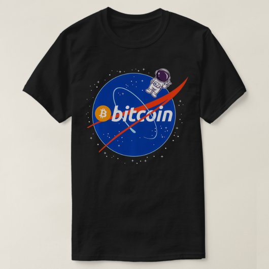 月の宇宙飛行士へのビットコイン暗号通貨 Tシャツ (デザイン正面)