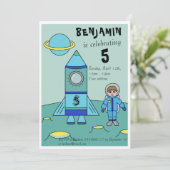 月の宇宙飛行士子供の誕生日パーティー 招待状 (スタンド正面)