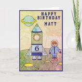 月の宇宙飛行士宇宙かわいいハッピーバースデー カード (正面)