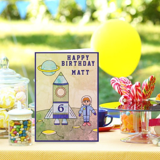 月の宇宙飛行士宇宙かわいいハッピーバースデー カード