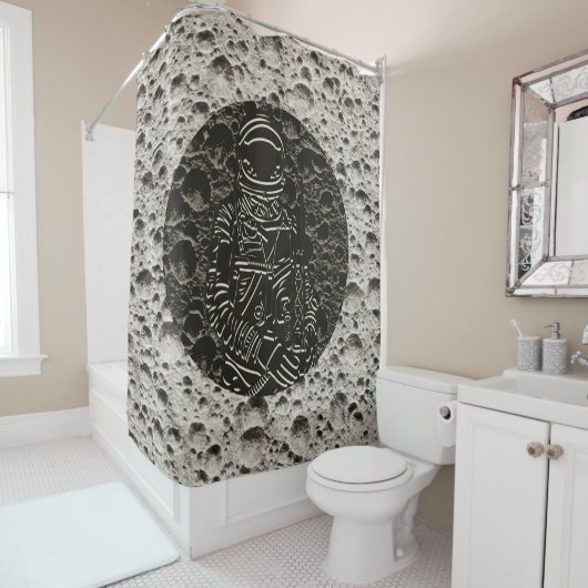 月の宇宙飛行士宇宙ブラック&グレー シャワーカーテン (インサイチュ)