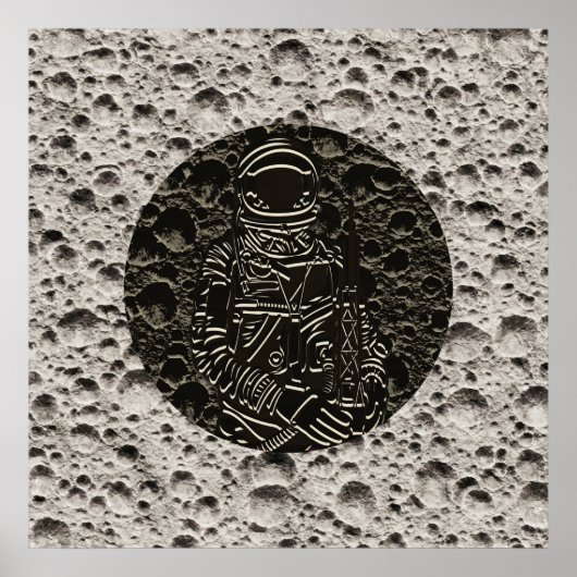 月の宇宙飛行士宇宙ブラック&グレー ポスター (正面)