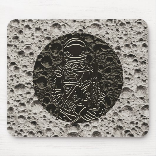 月の宇宙飛行士宇宙ブラック&グレー マウスパッド (正面)