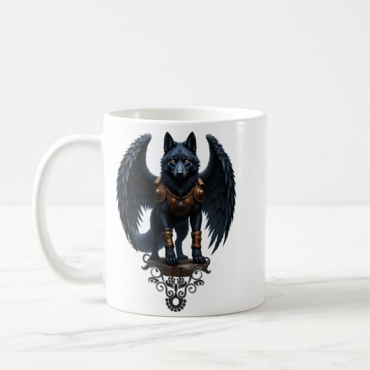 月の守護者 - 黒翼の狼 コーヒーマグカップ (左)