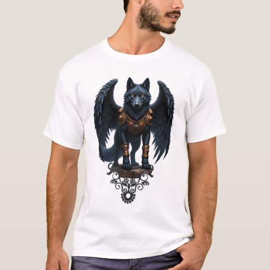月の守護者 - 黒翼の狼 Tシャツ (正面)
