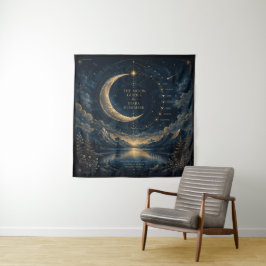 月の導き | 月と星の天体アート スクエア タペストリー