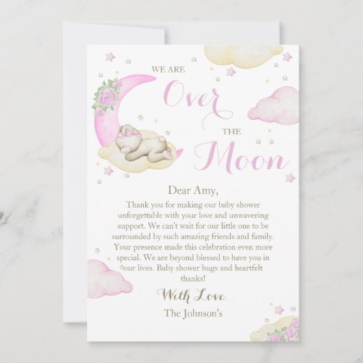 月の少女がベビーシャワーを浴びる サンキューカード (正面)