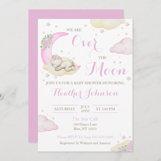 月の少女がベビーシャワーを浴びる 招待状 (正面/裏面)