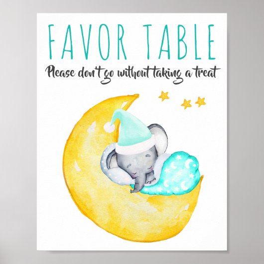 月の恵みのテーブルに赤ちゃんシャワーゾウのサイン ポスター (正面)