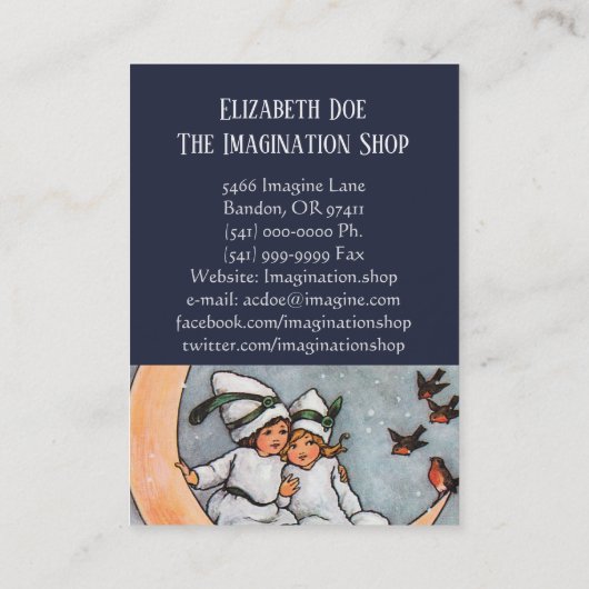 月の想像的な名刺の2人の女の子 名刺 (裏面)