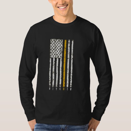 月の愛国的なアメリカ国旗へのビットコイン Tシャツ (正面)