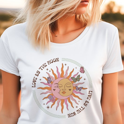 月の愛 レトロ ボヘミアン サン トライブレンドTシャツ