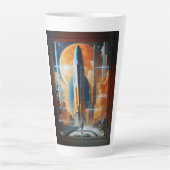 月の打ち上げ – 月への旅のレトロポスター カフェラテマグ (正面)