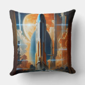 月の打ち上げ – 月への旅のレトロポスター クッション (裏面)