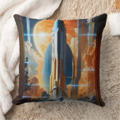 月の打ち上げ – 月への旅のレトロポスター クッション (ブランケット)