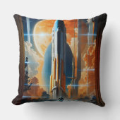 月の打ち上げ – 月への旅のレトロポスター クッション (正面)