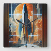 月の打ち上げ – 月への旅のレトロポスター スクエア壁時計 (正面)