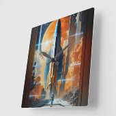 月の打ち上げ – 月への旅のレトロポスター スクエア壁時計 (傾斜)