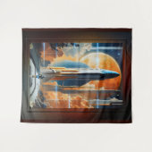 月の打ち上げ – 月への旅のレトロポスター タペストリー (正面(横))