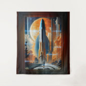 月の打ち上げ – 月への旅のレトロポスター タペストリー (正面)