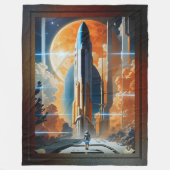 月の打ち上げ – 月への旅のレトロポスター フリースブランケット (正面)