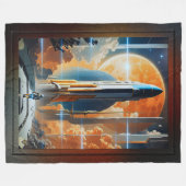 月の打ち上げ – 月への旅のレトロポスター フリースブランケット (正面(横))