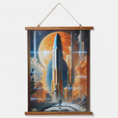 月の打ち上げ – 月への旅のレトロポスター 吊り下げ型タペストリー (正面)