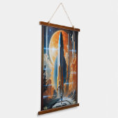 月の打ち上げ – 月への旅のレトロポスター 吊り下げ型タペストリー (傾斜あり)