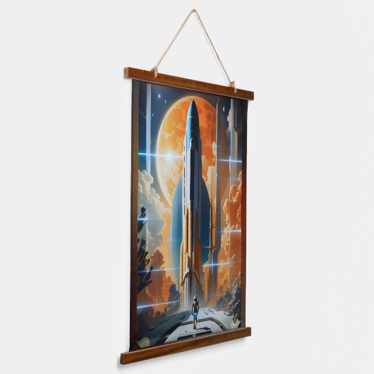 月の打ち上げ – 月への旅のレトロポスター 吊り下げ型タペストリー (傾斜あり)