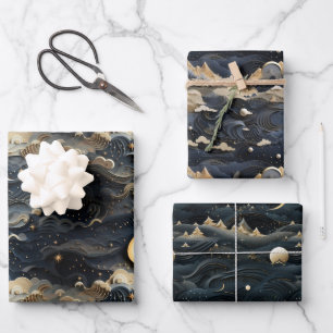 月の旅：天空3D夜空デザイン ラッピングペーパーシート