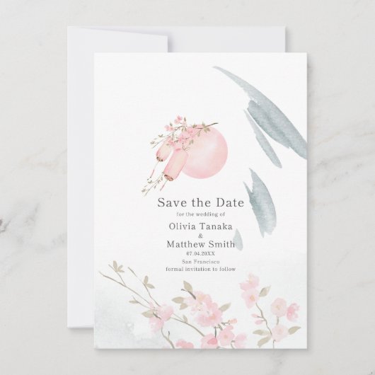 月の日本の光の中の優雅なボート セーブザデート (正面)