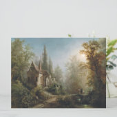 月の明るい夜のカントリー・チャペルと馬のライダー カード (スタンド正面)